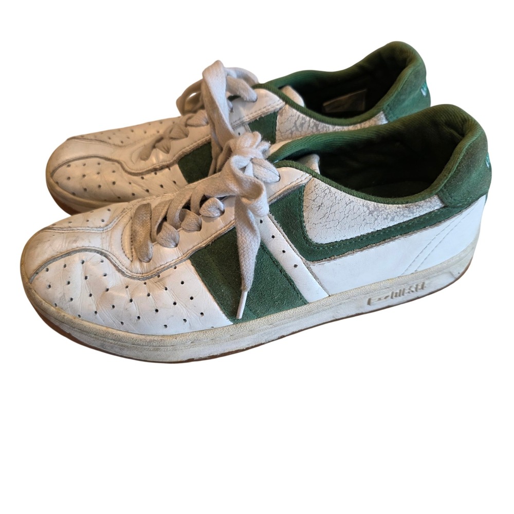 Vintage Diesel Lo Leather Driving Shoes White Green Y2K Sneakers 7.5 15129 85